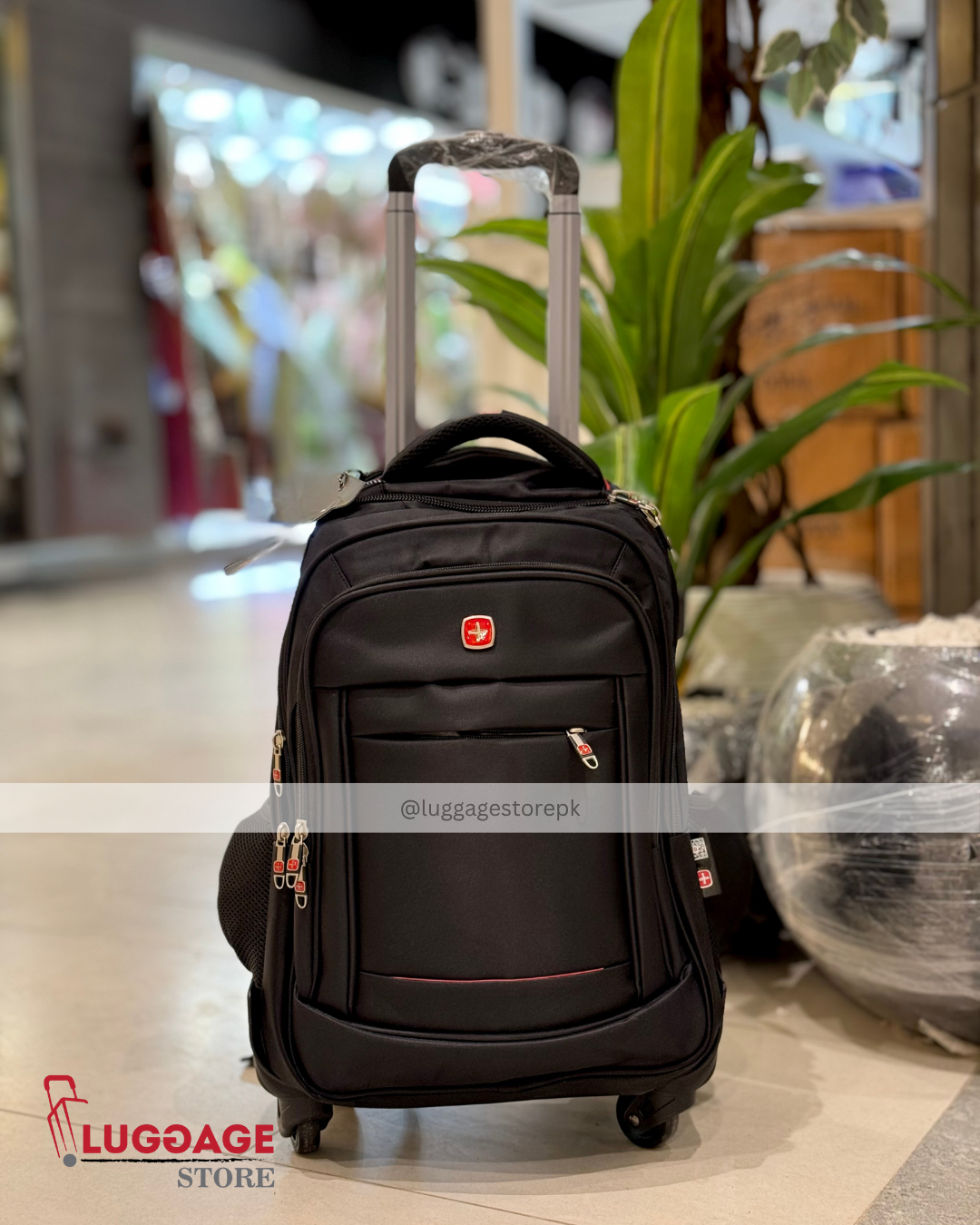 Waterproof Business Trolley Backpack with USB Port – 4-Wheel Rolling Laptop Bag for Men & Women