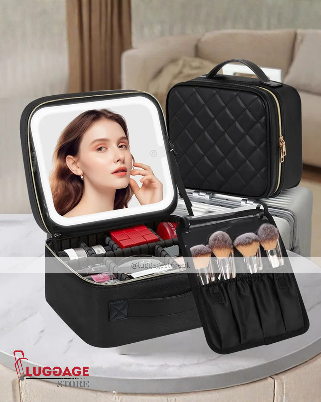 LED Lighted Mirror Vanity Box – Portable Vanity Case with Rechargeable LED Lights