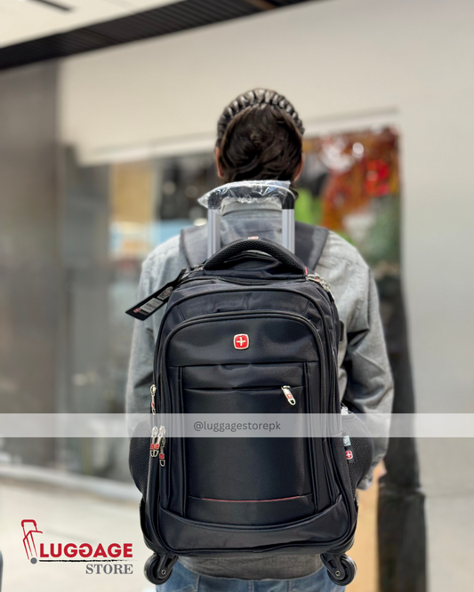 Waterproof Business Trolley Backpack with USB Port – 4-Wheel Rolling Laptop Bag for Men & Women