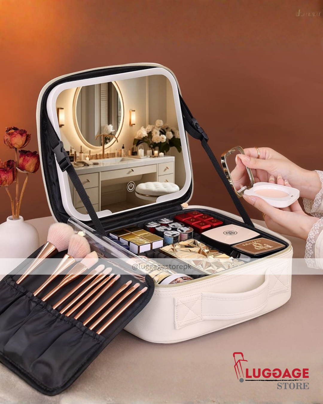 Makeup Bag with Lighted Mirror – Portable Vanity Case with Rechargeable LED Lights