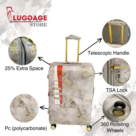 My Travel Marble Design Luggage – 4-Wheel Spinner with TSA Lock & Expansion Zipper