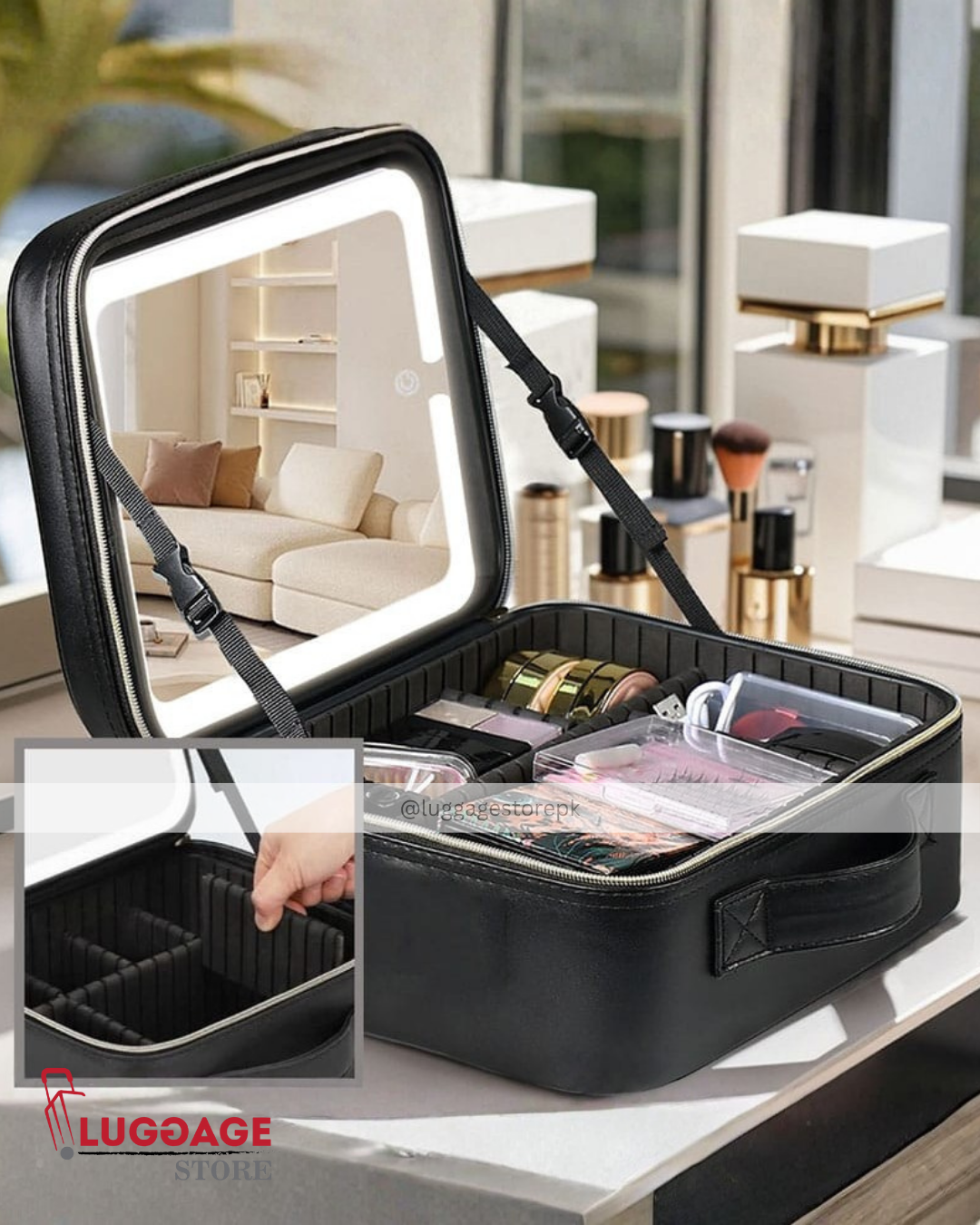 LED Lighted Mirror Vanity Box – Portable Vanity Case with Rechargeable LED Lights