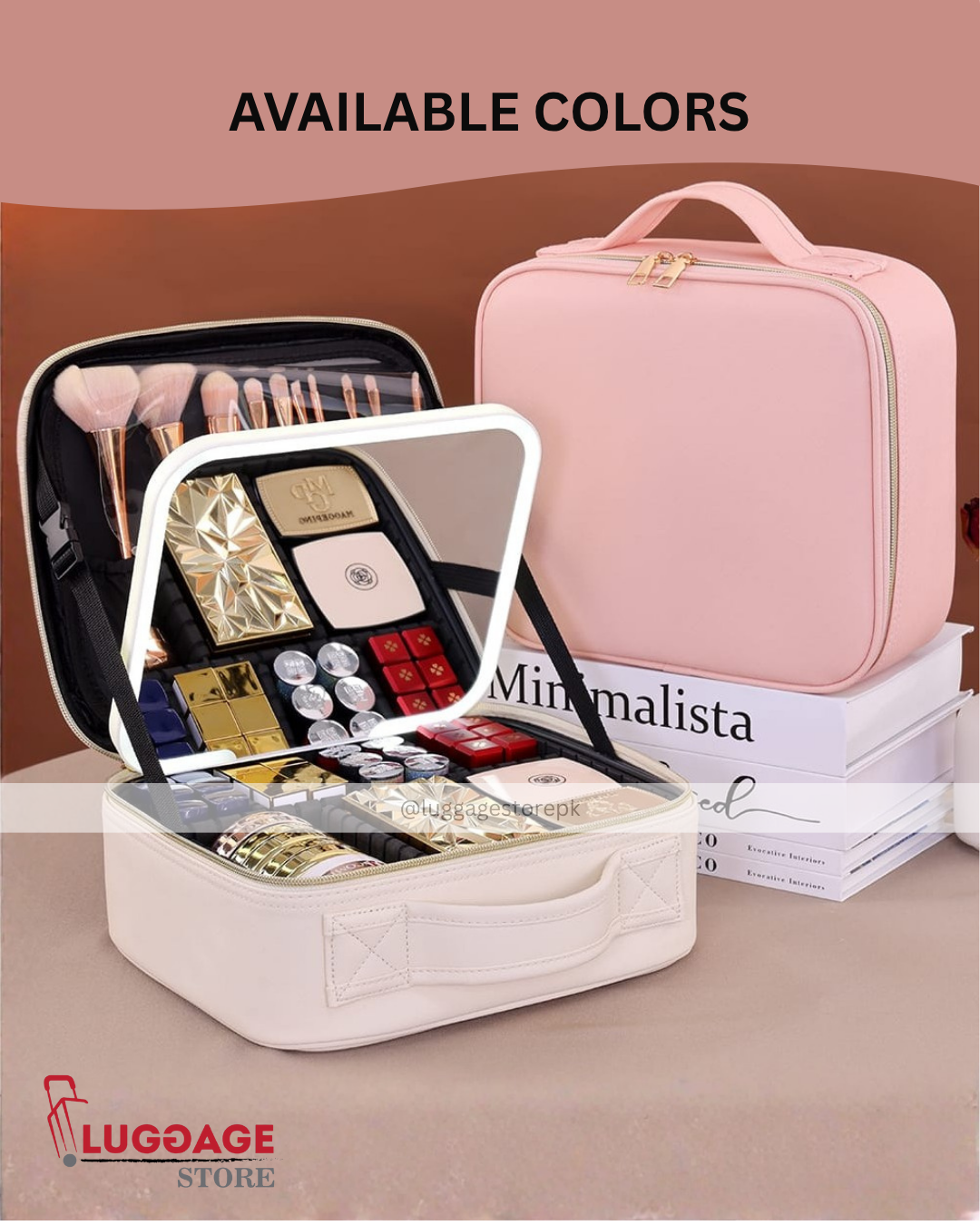 Makeup Bag with Lighted Mirror – Portable Vanity Case with Rechargeable LED Lights