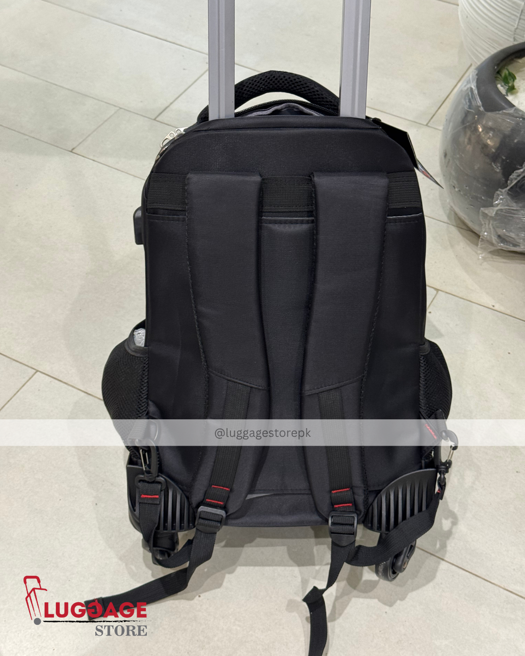Waterproof Business Trolley Backpack with USB Port – 4-Wheel Rolling Laptop Bag for Men & Women