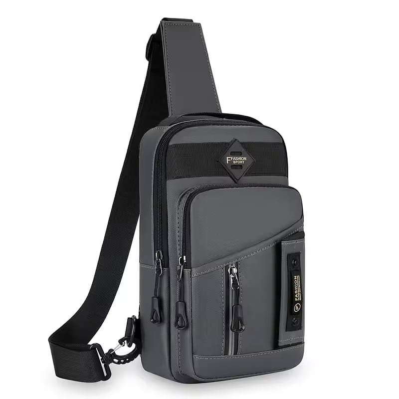 Men’s fashion crossbody sling bag in black with adjustable strap and modern minimalist design