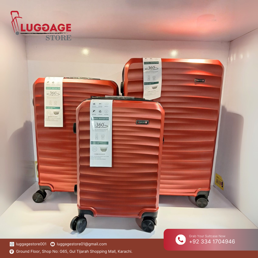 "Swiss polycarbonate hard shell luggage with 360 spinner wheels"